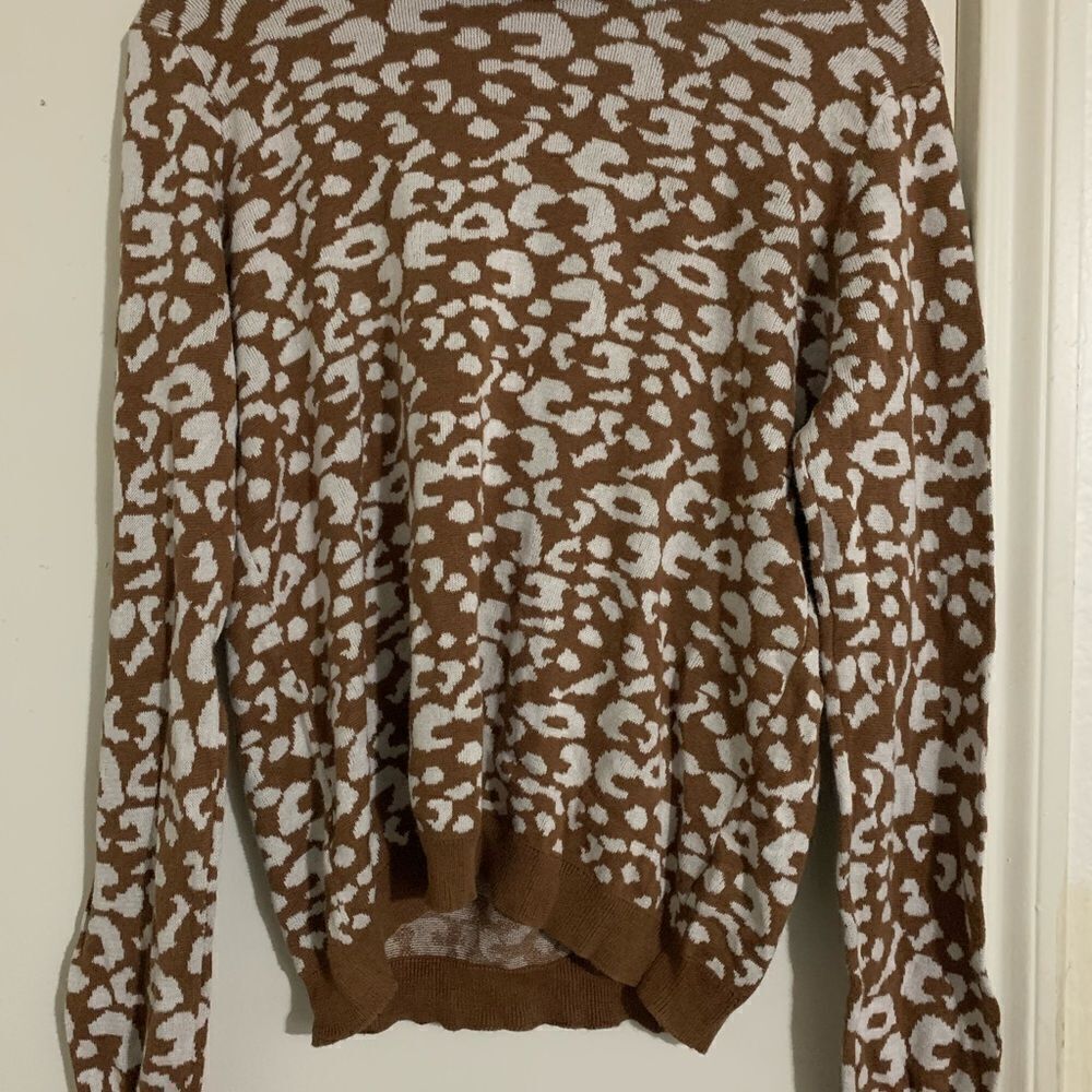 Brown and White Leopard Print Women's Sweater